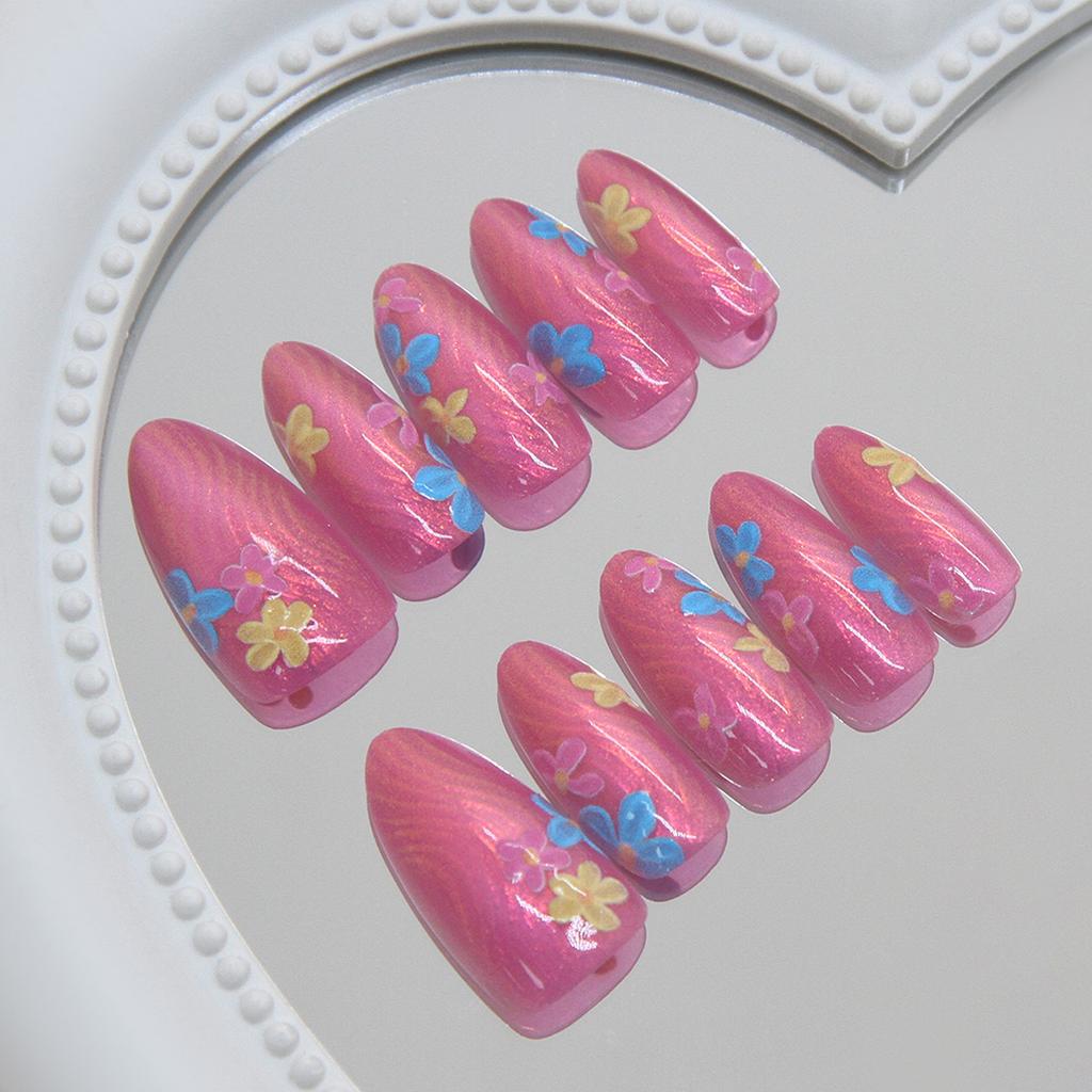 Three-dimensional cat's eye ripples bright colored flowers, wind removable wearable armor 30 pieces press on nails