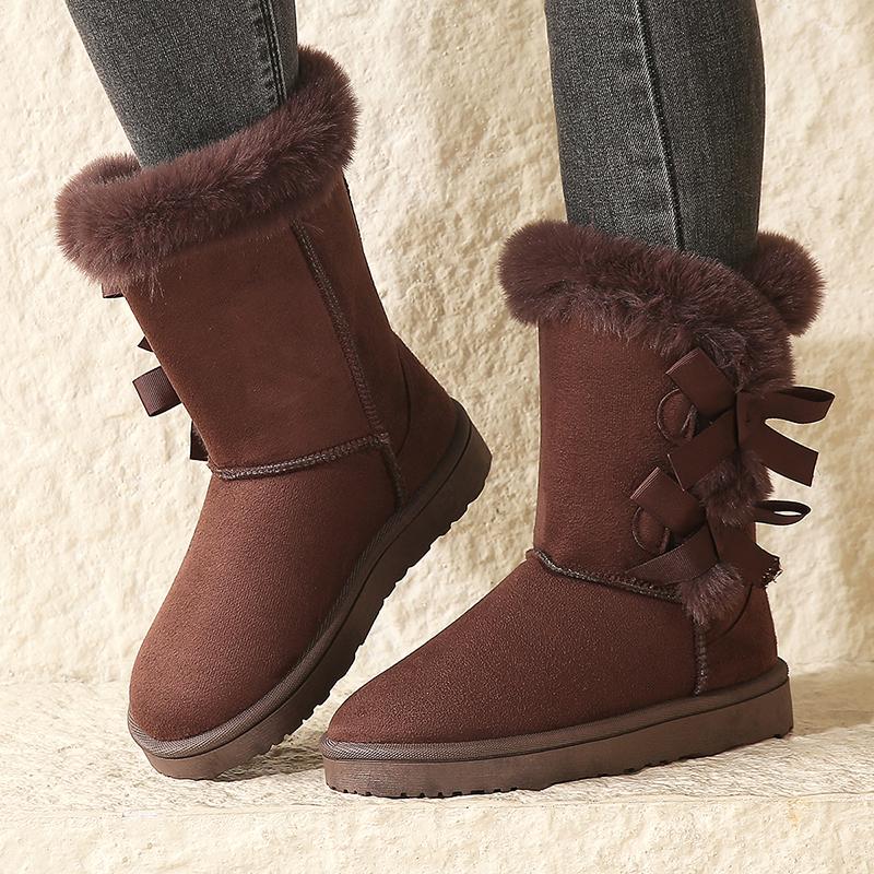 Mode Wasserdichte Damen Winterstiefel 2024 Damen Schneestiefel Trend Schleife Warm Wadenhohe Stiefel Damen Verdickte Plüsch Rutschfeste Baumwollstiefel