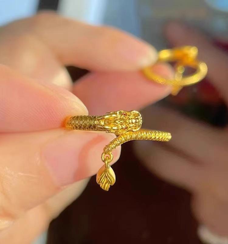 Dragon Tail Zodiac Ring for Women - Gold Retro Adjustable Jewelry