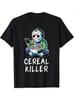 Herren 100% Baumwolle Cereal Killer Grafik T-Shirt - Streetwear Lockerer Schnitt Kurzarm