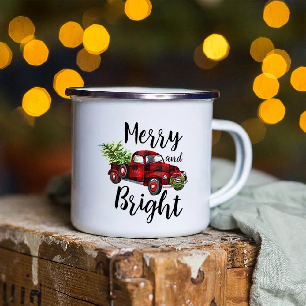 Snowman Deer Print Enamel Coffee Mugs Christmas Gifts New Year Party Wine Beer Juice Drink Tea Cups Mug Home Kitchen Drinkware