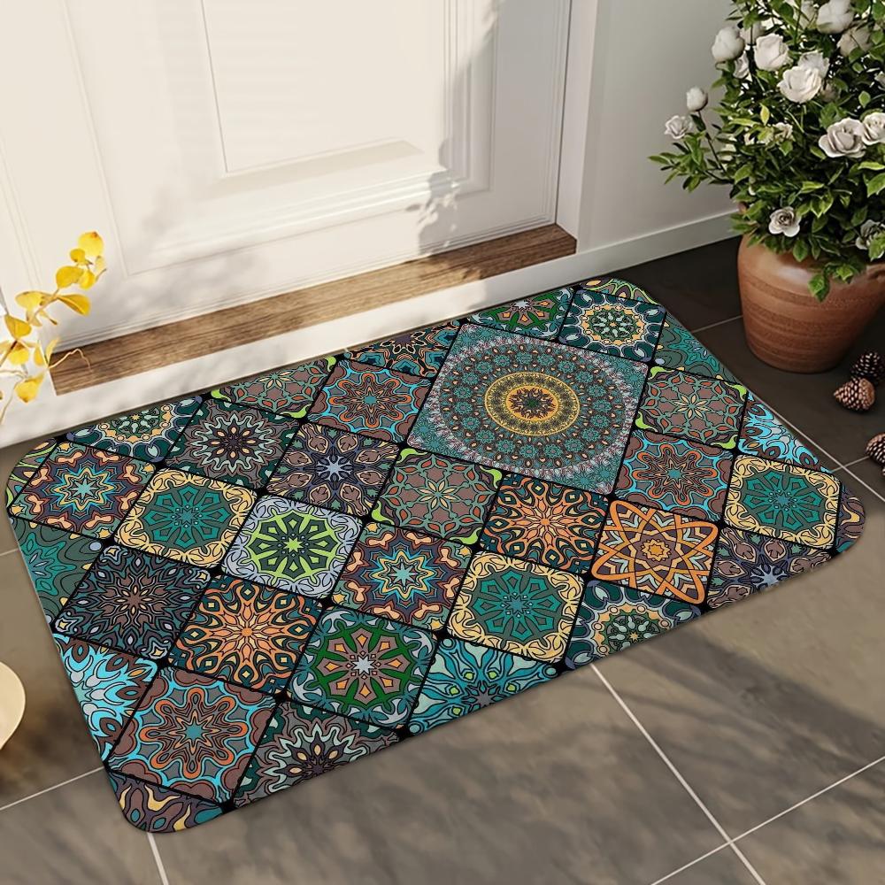 1pc Moroccan Ethnic Bathroom Absorbent Mats Anti-Slip Mats Home Decor Supplies Carpets Home Kitchen Floor Mats