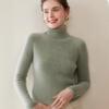 Women's High Neck Cashmere Knit Top - Long Sleeve, Soft, Slimming, Solid Color, Autumn/Winter Style