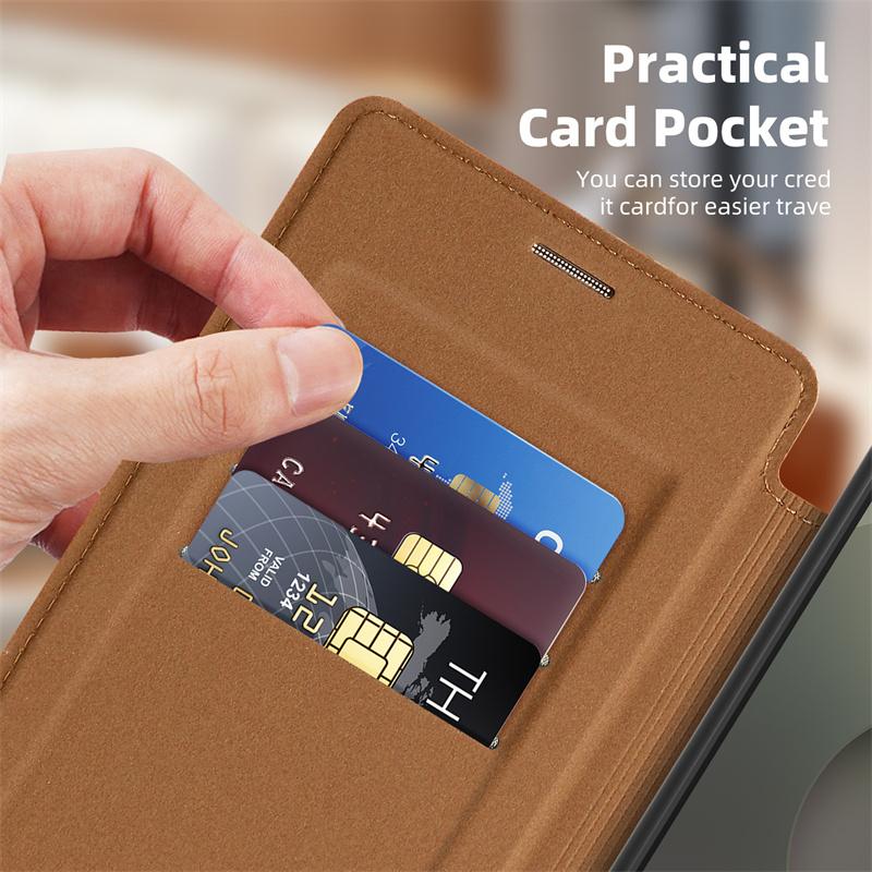 Luxury PU Leather Magnetic Flip Bracket Case For For Samsung Galaxy S22 S23 S24 S25 Ultra Plus For Magsafe Slot Wallet Protect Cover