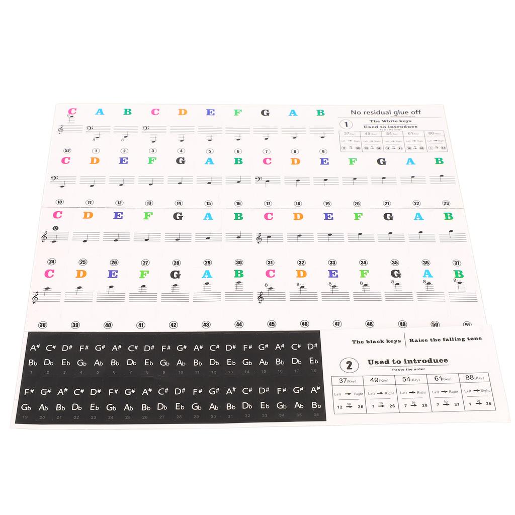 Piano Beginner Sticker Colorful Transparent Removable Large Letter Reusable Piano Keyboard Sticker