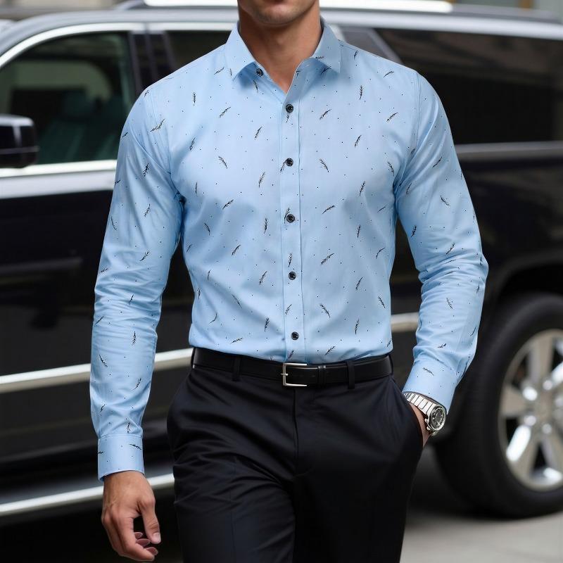 

Men s White Red Feather Print Long Sleeve Dress Shirt - Slim Fit Formal Business Casual Button Down L синій