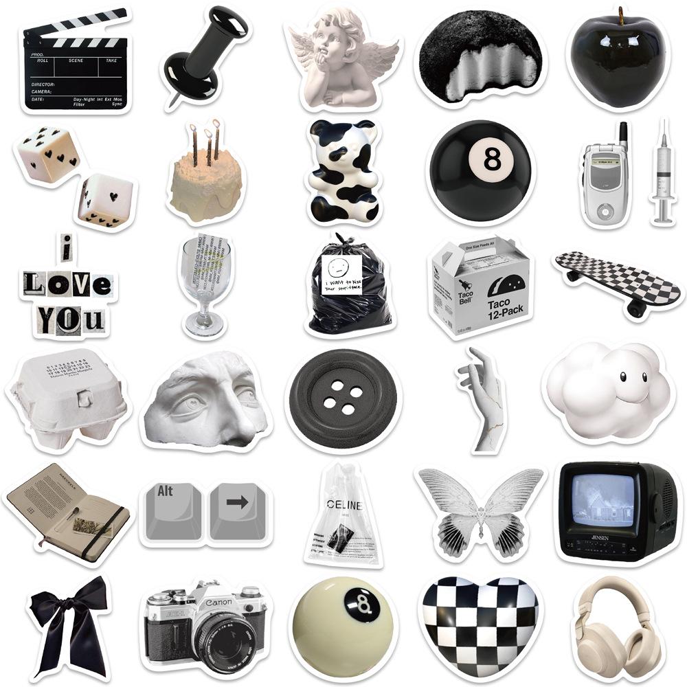 61 Black and White Simple Style Graffiti Stickers Decorate Suitcase Pen Guitar Notebook Waterproof Explosive