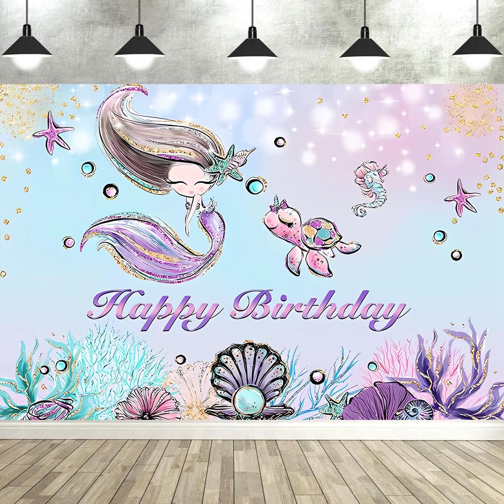 Mermaid Birthday Backdrop Under The Sea Birthday Party Decoration for Girl Purple Glitter  Mermaid Tails Photography Background