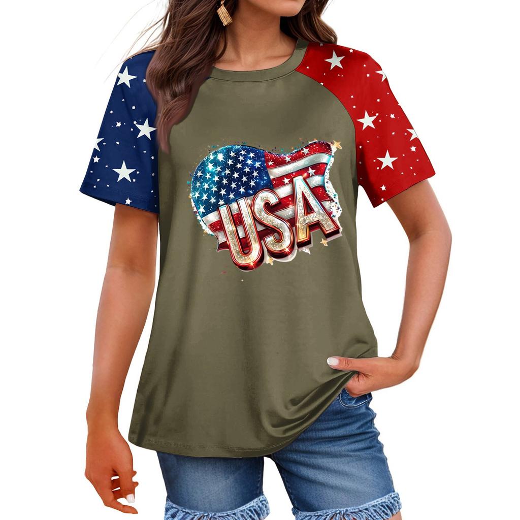 Damenmode Lässig Bedruckt Rundhals Raglanärmel T-Shirt Top T-Shirt Top Top