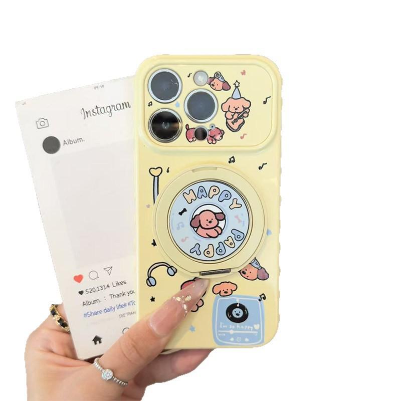 Headphones, Record Puppy, Suitable for Apple Promax Mobile Phone Case, Rotating Bracket, Huawei Xiaomi Vivo Soft Case.