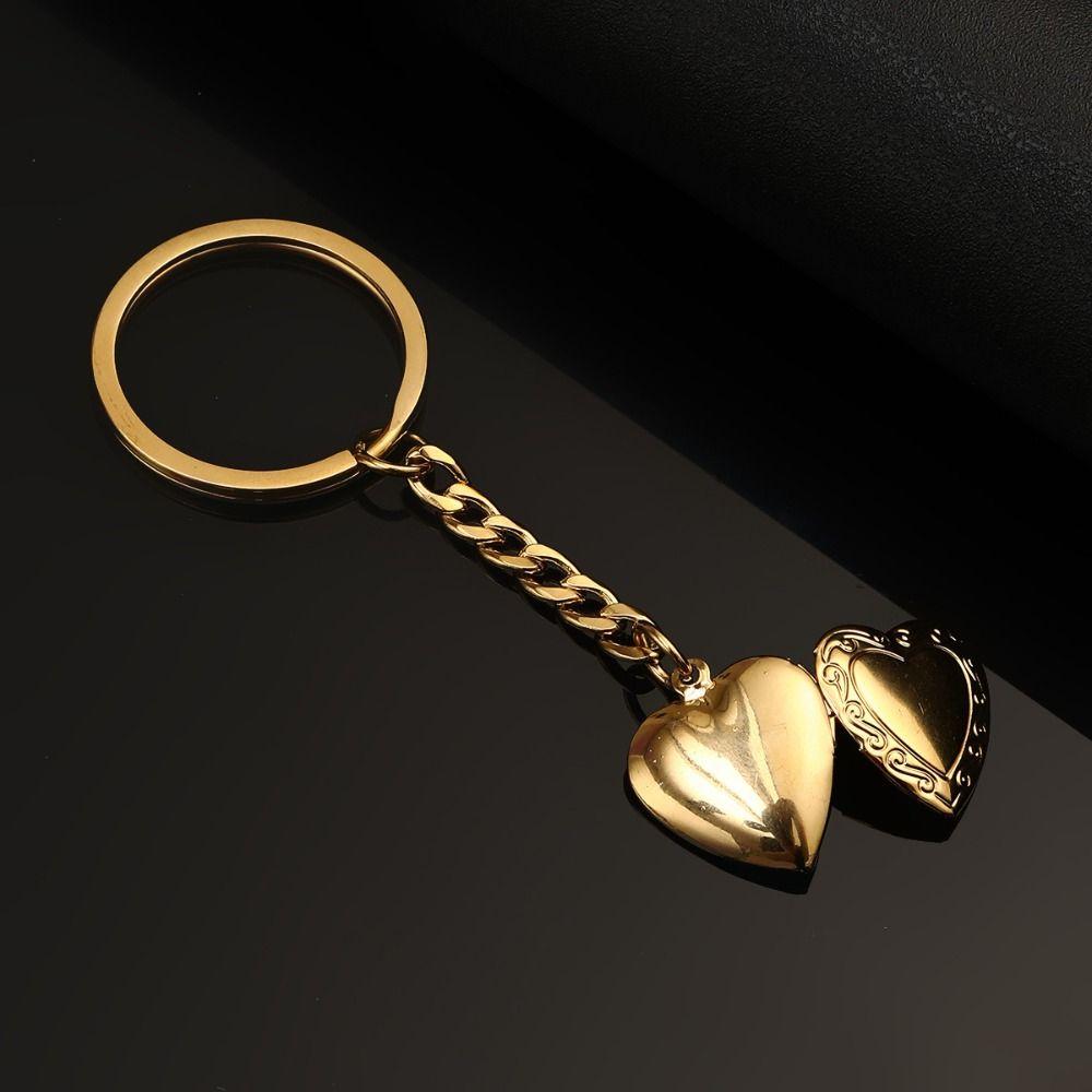 2Pcs Charms Photo Hold Keyring Bag Hanging Stainless Steel Keychain Heart Album Keychain Bag Decor
