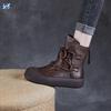Leather Handmade Retro Roman Women's Autumn New Thick-soled Medium Tube Casual Martin Cowhide Short