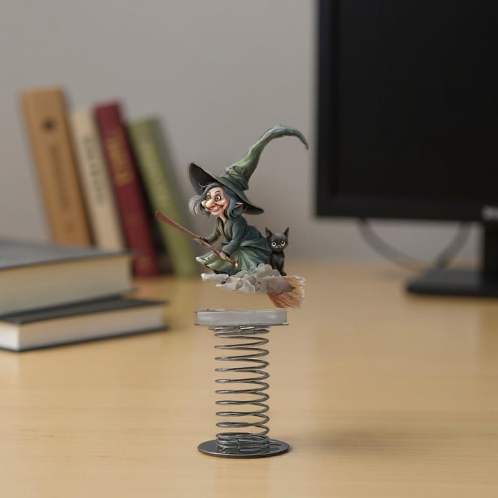 New Halloween Style Witch Skeleton 2D Flat Acrylic Desktop Car Interior Spring Ornament