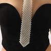 Women Necktie, Faux Pearls Wedding Guest Tie, Decorative Business Suit Tie, Outfit Accessory for Formal Events