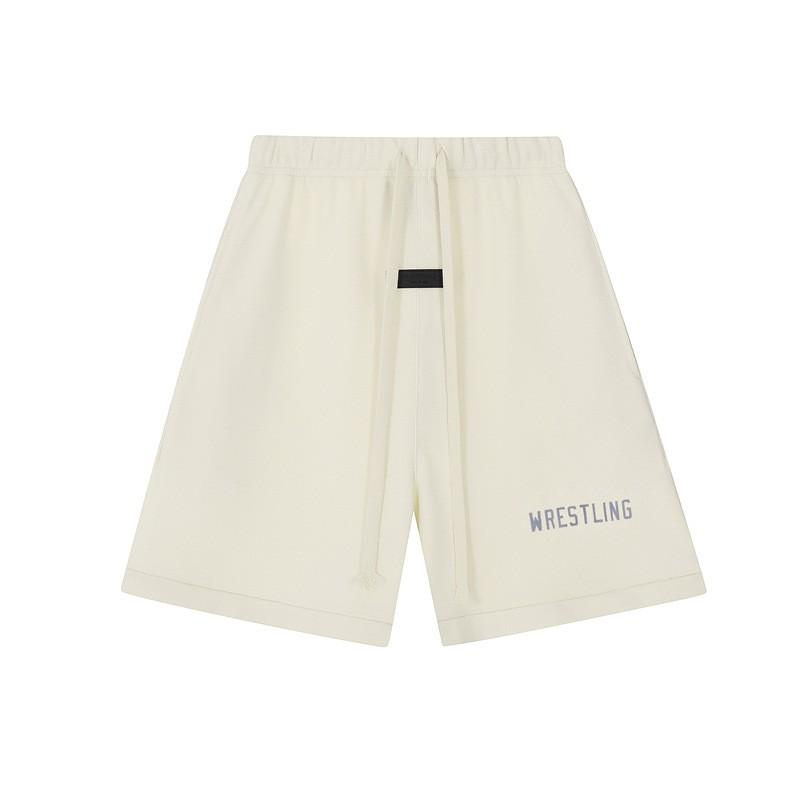 FOG Line Flocked Letter Shorts Unisex Casual Loose Streetwear