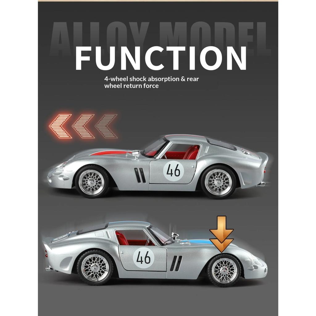 1/24 Maßstab Ferrari 250-GTO Legierungsauto Modell Simulation Ton und Licht Retro Sportwagen Spielzeugauto Sammlerstück Geschenk Ornament