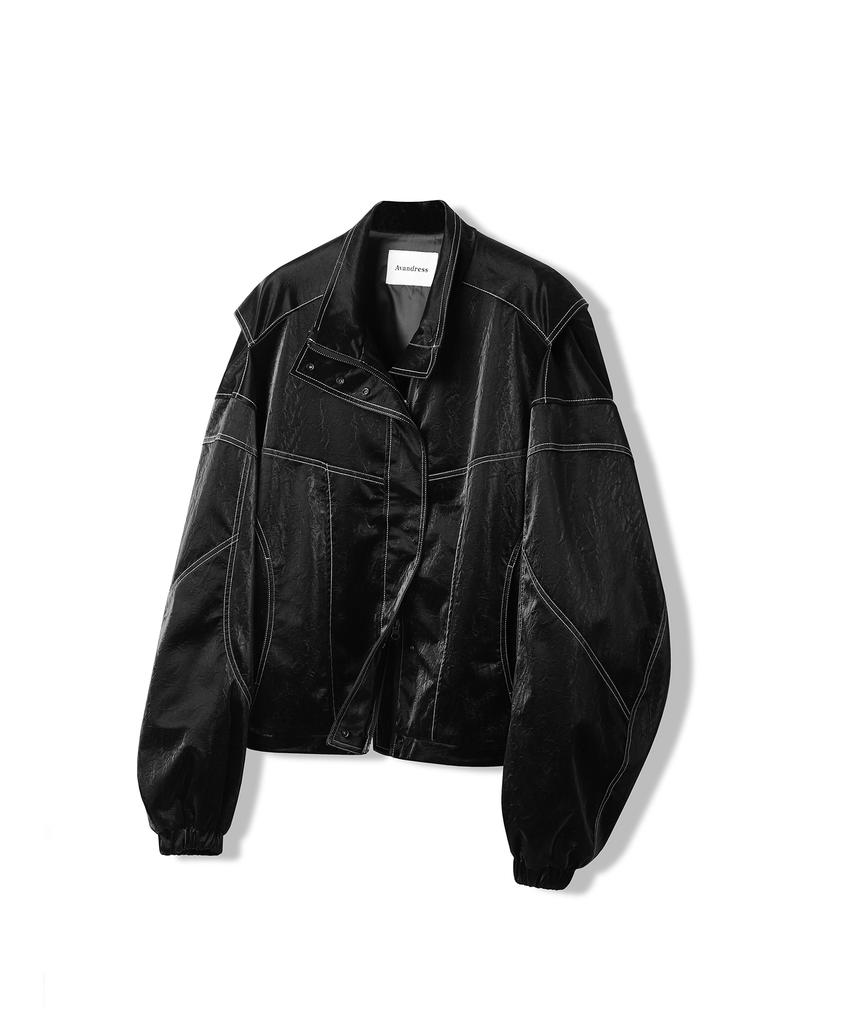 Avandress Stitch Art Leather Jacket Black