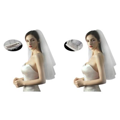 Elegant Double Layer Tulle Bridal Veil with Beadwork For Wedding Ceremony And Receptions Photography Headwear Accessory