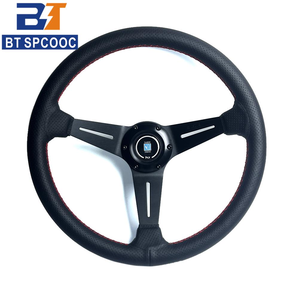 N 14inch Steering Wheel Car Sport Deep Dish Perforated Leather/Suede Steering Wheels 350mm Red Line 3 spoke Perforated Leather