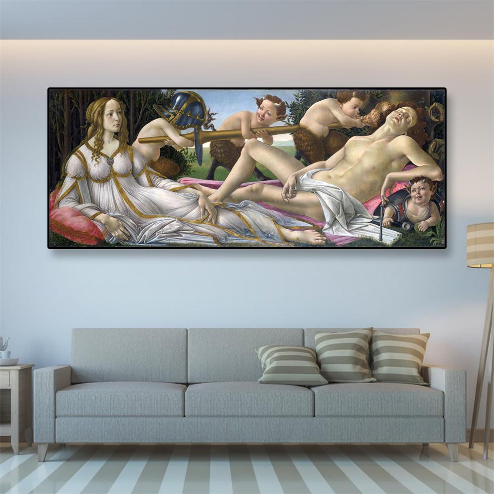Vintage Oil Painting Venus and Mars Poster By Alessandro Botticelli Prints Canvas Painting Home Living Room Gallery Decoration