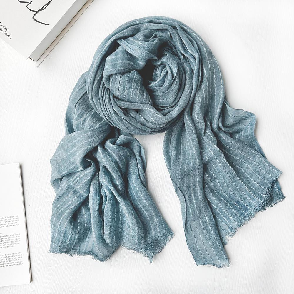 Gradient Color Block Bamboo Yarn Scarf for Women - Japanese Korean Mori Girl Style, Autumn Winter Cotton Linen Flax Shawl