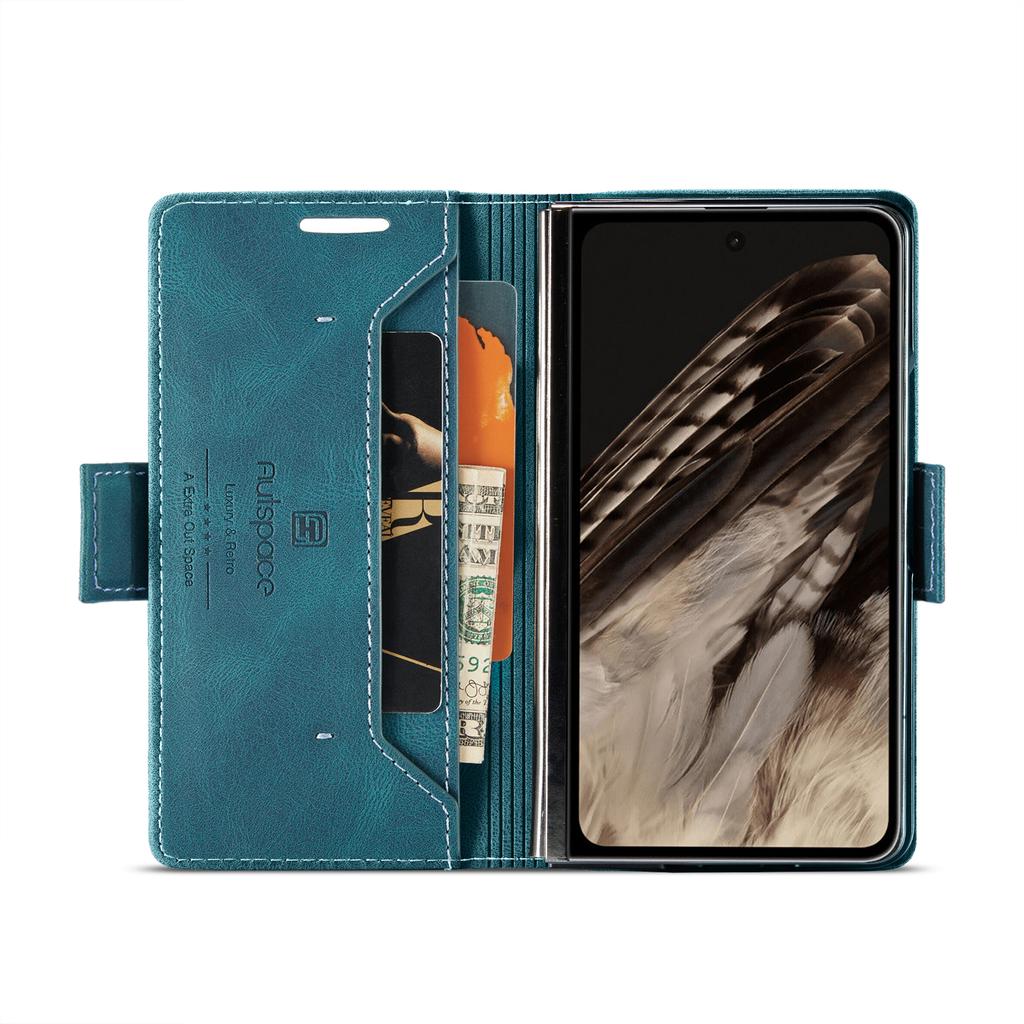 For Google Pixel Fold Wallet Case AUTSPACE A01 Leather Stand Cover with RFID Blocking Card Holder