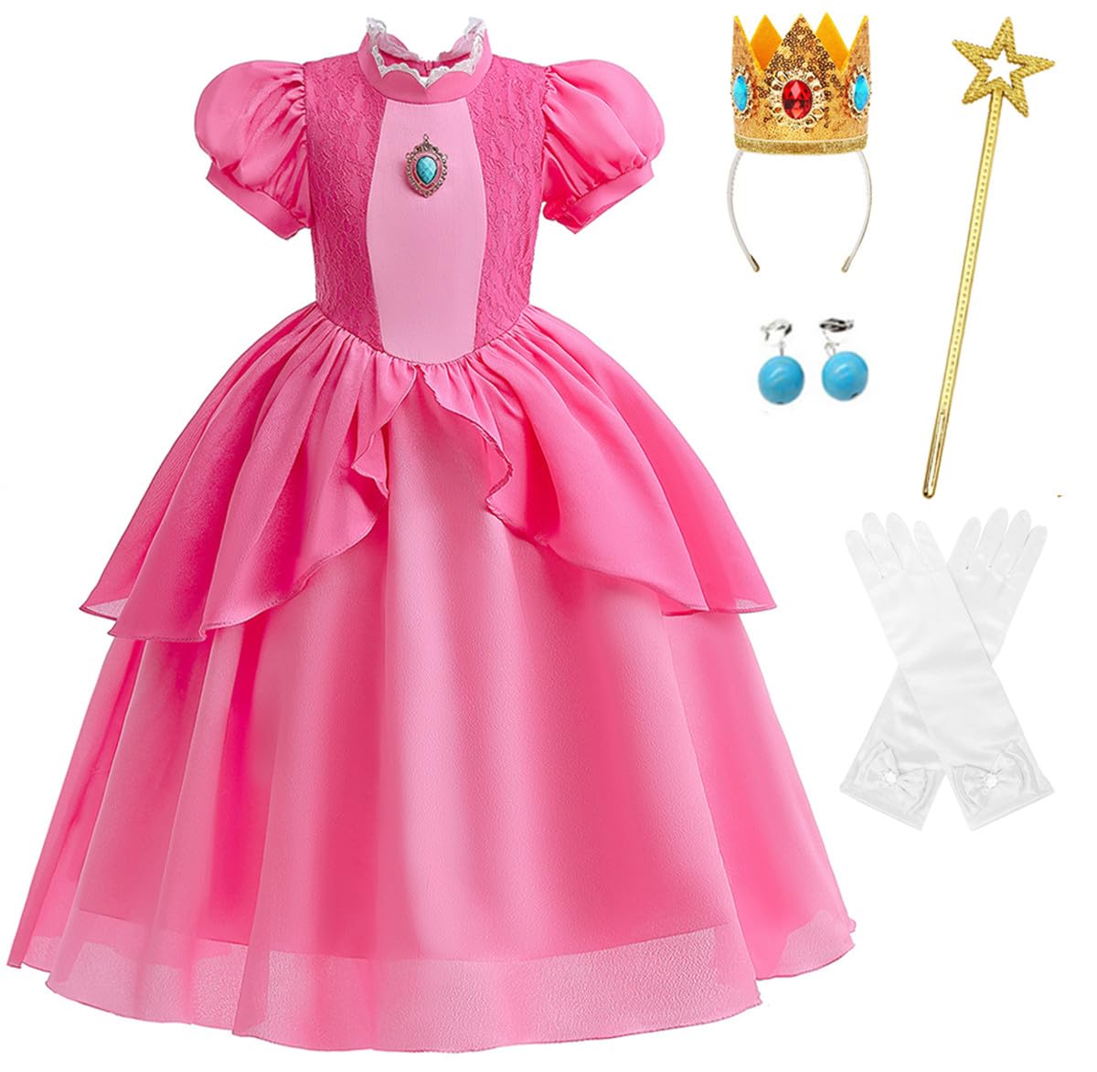 

Princess Dress Cosplay 5 Piece Set Pink Dress Kids Costume Perfect for Gift [TYHTYM] Children s (Dress/Crown/Cane/Earrings/Gloves) 100-120CM