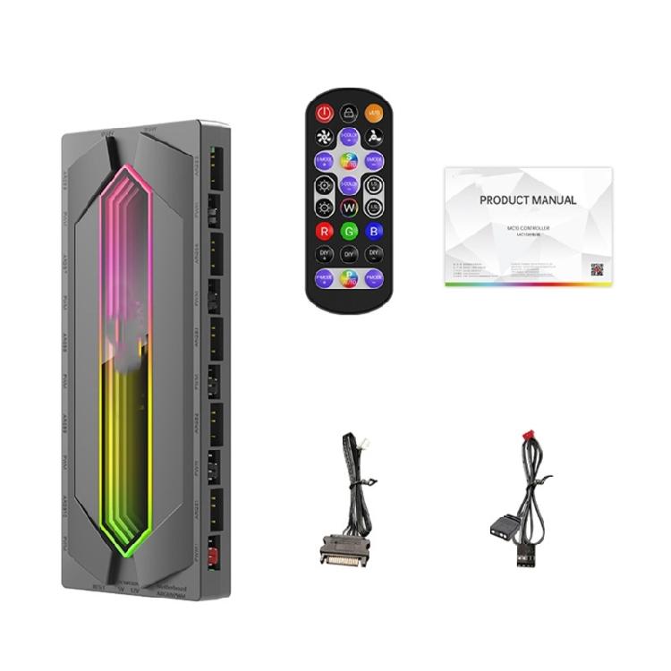 5V 3Pin ARGB and PWM Fan Hub with 12 Slots, Remote Controls, Magnetic Attachment for Desktop Customization