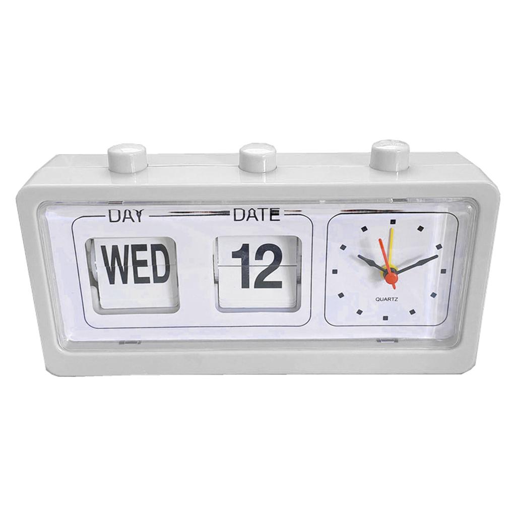 Desk Table Alarm Clock Manual Jump Calendar Desktop Alarm Clock for Study Room Office White