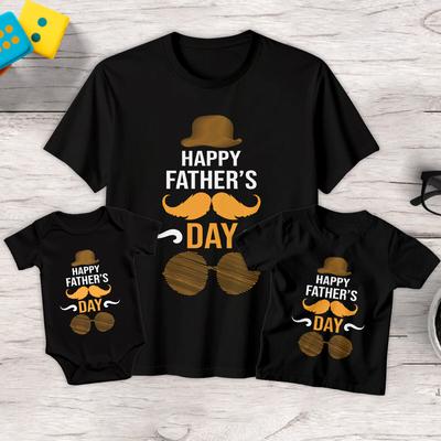 Mens Kids Hat Mustache Glasses Funny Fathers Day T-Shirt Tee Baby Romper #FD