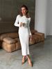 Damen Langarm Herbst/Winter Woll Bodycon Kleid - Gestrickt, Gerippt, Einfarbig, Rundhals