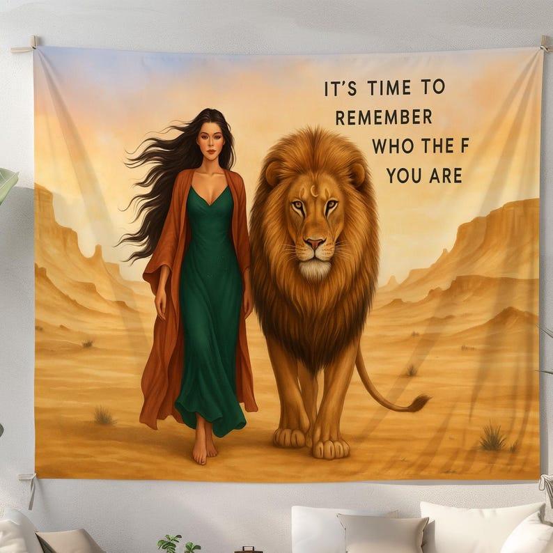 Lion and Woman tapestry 75x100 чёрный