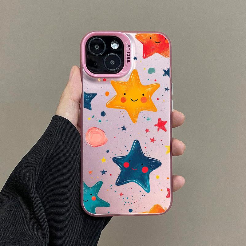 Five-pointed Star Printed Laser Phone Case For iPhone 16 15 14 Pro Max Plus 13 12 Mini 11 Pro Max Shockproof Protective Covers