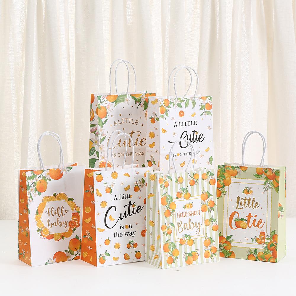 

StoBag orange theme gift wrapping bags for sweets personalized packaging cute baby shower party candy treat bags gift bags 30pcs&15x8x21cm