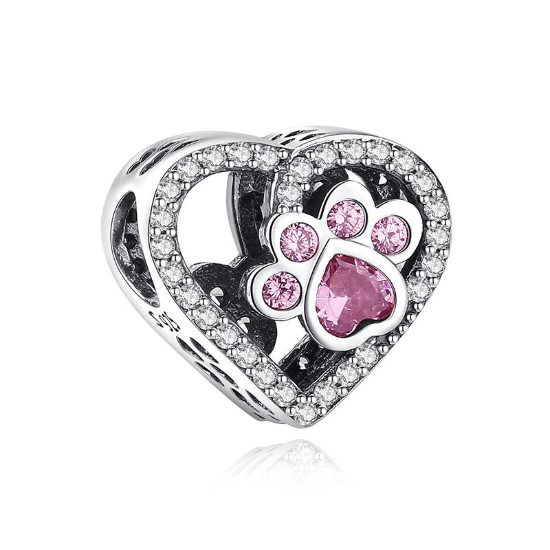 Original 925 Sterling Kupfer Charm Perle Liebe Hund Katze Pfote Panda Glühwürmchen Anhänger Charms Passend für Armbänder Halsketten Frauen Zirkon