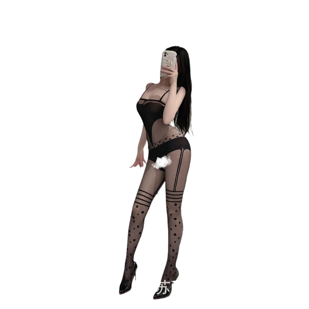 Crispy New Sexy Underwear Women's Sexy Open Stockings Polka Dots Passion Temptation Tights Set One Piece Hair
