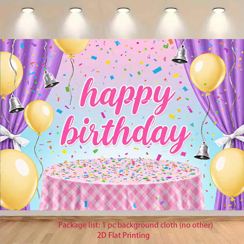 2D Cute Pink Confetti Happy Birthday Backdrop for Girl Party Photoshoot 47.2x31.5inch/120*80cm