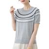 Fair Isle Retro Jacquard Tencel Short Sleeve Knit Top for Mothers - Summer New Arrival for Mid-Aged and Elderly Women