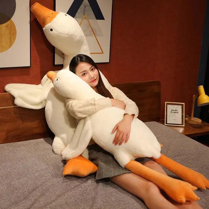 Peluche Oca Bianca Grande Cartone Animato 190 cm Cuscino per Dormire Kawaii Animali Simulati Realistici Sovradimensionato Morbido Bambola di Peluche Regalo per Bambine