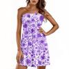 Women Summer Dress Casual Swing Floral Print Ruffle Short Sleeve Sundresses Beach  A-line  Dress  With Pockets