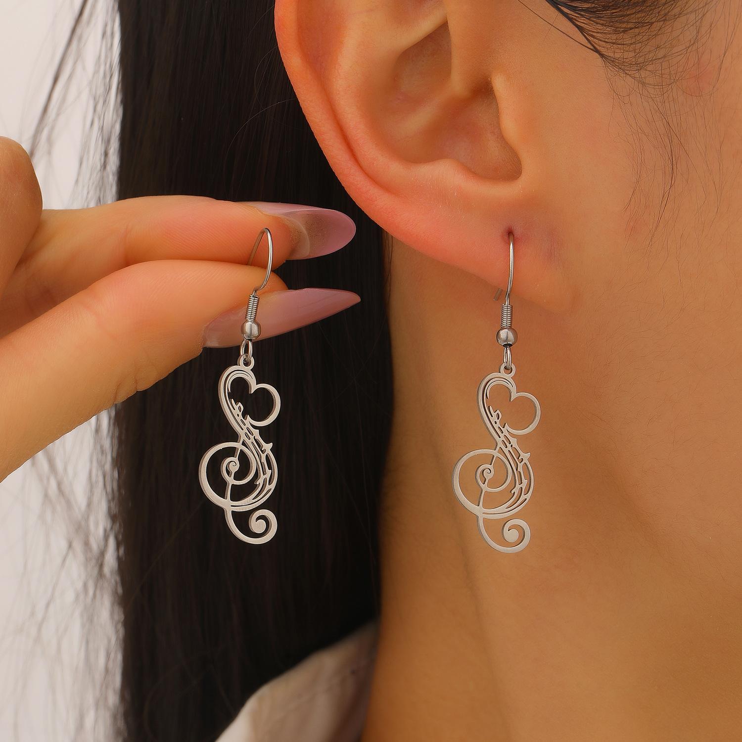 Music Festival Gift Music Note Drop Earrings Stainless Steel Elegant Personality Women Jewelry 2