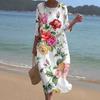 European and American New Large-size Dress Women's Clothing Seaside Vacation Printed Loose Long Dress