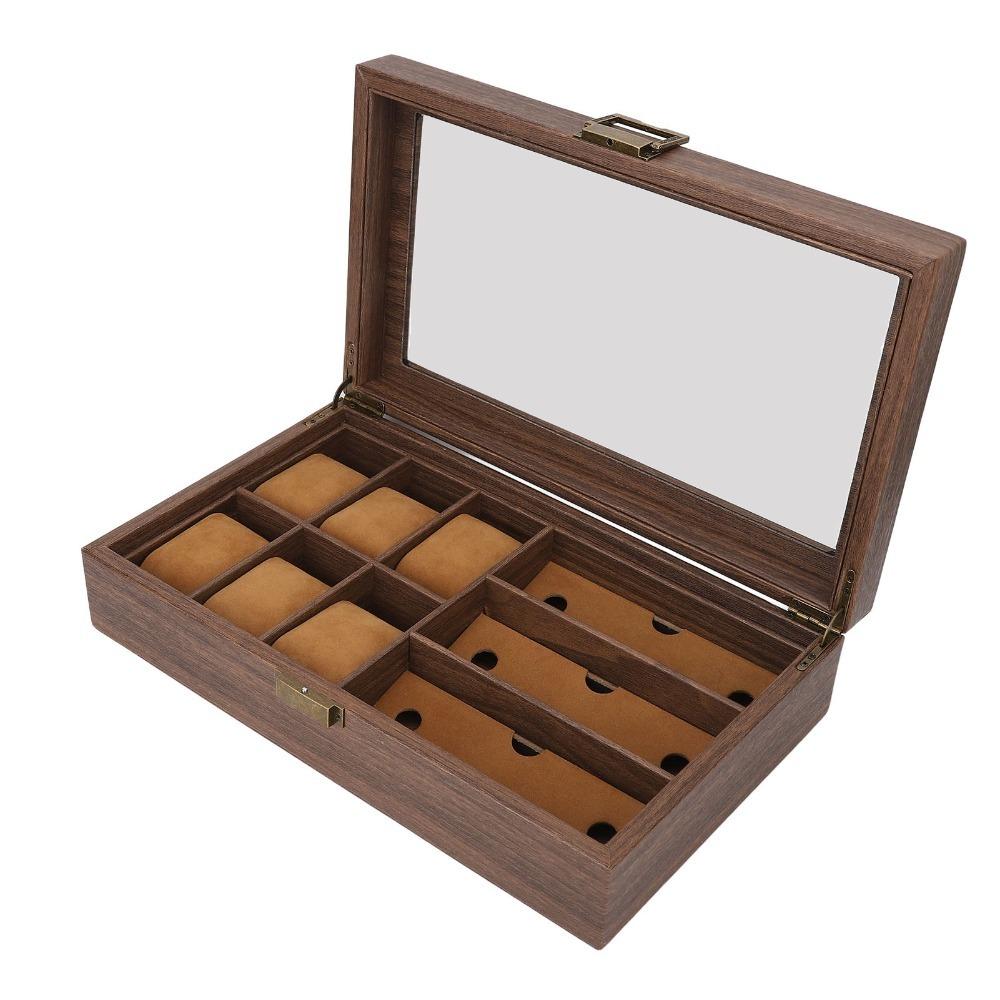 Black Walnut Wooden Watch Box PU Leather Watch Glasses Display Box  Office Use