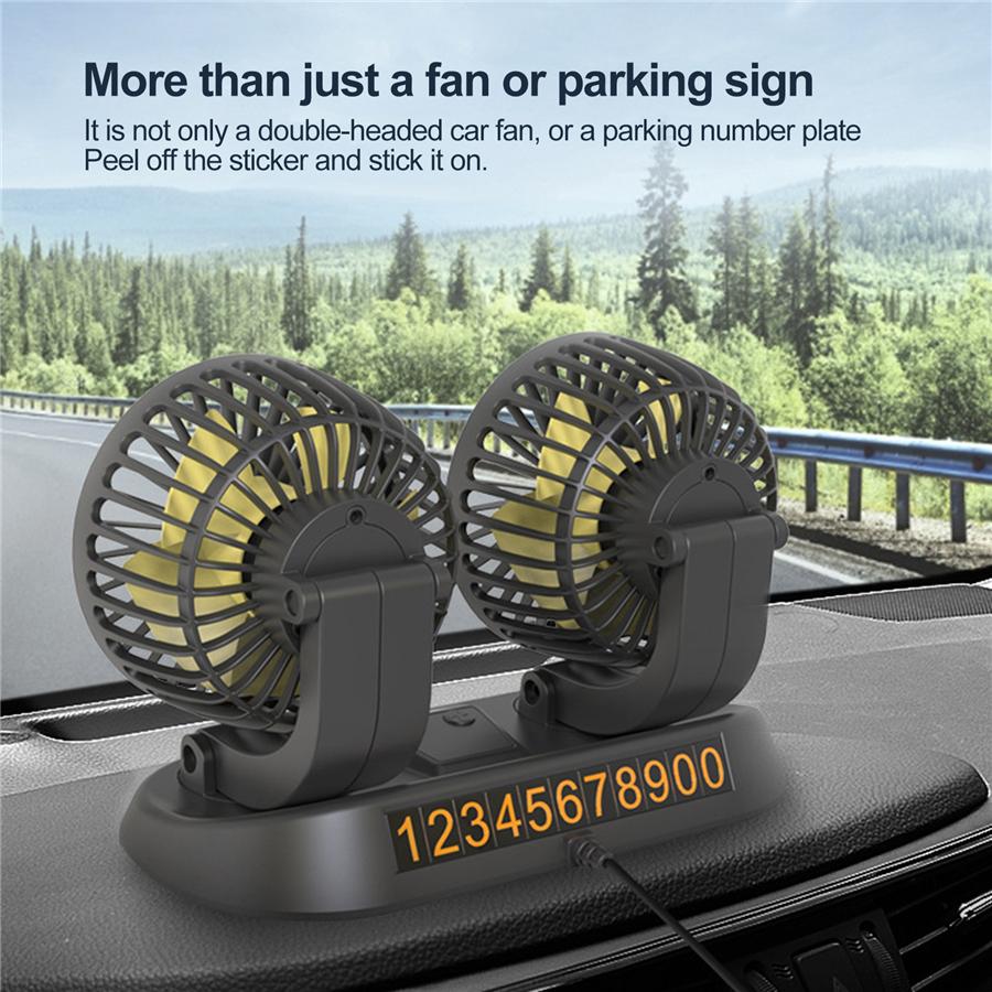 360 Degree Rotation Dual Head Vehicle Car Cooling Fan 12V Real-time Temperature