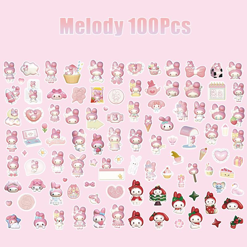 50 100Pcs Sanrio Laptop Stickers Cartoon Hello Kitty Cinnamoroll Kuromi Melody Cute Suitcase Guitar Waterproof Sticker Toys
