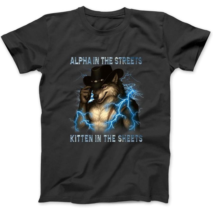 

Alpha in The Streets Kitten in Sheets Funny Werewolf Wolf T-Shirt Sweatshirt Hoodie for Men Women Kids Made in Canada Black XXXXXL різнокольоровий
