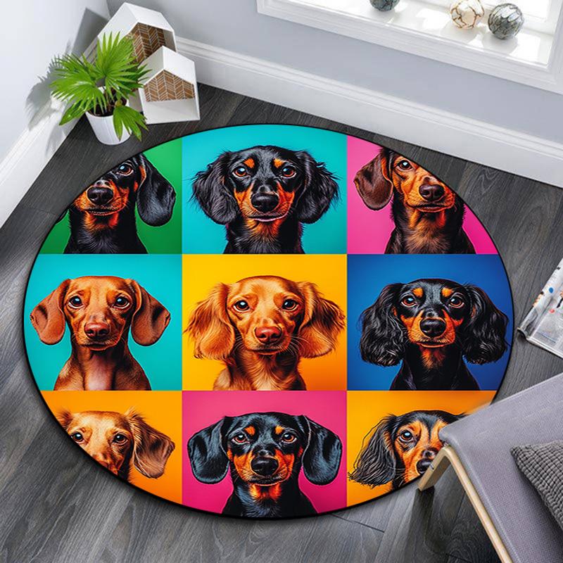 Dachshund Round Area Rug,Carpet Rug for Living Room Bedroom Sofa Playroom Decor,Non-slip Floor Mat