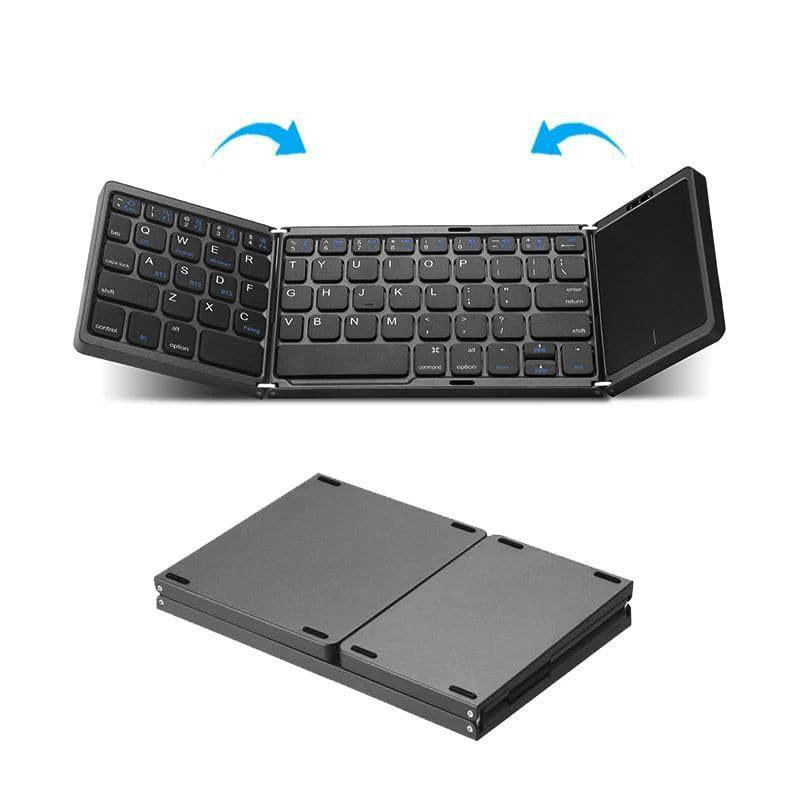 Tri-Fold Bluetooth Keyboard with Touchscreen for iPad & Laptop Business Use - Portable & Rechargeable.
