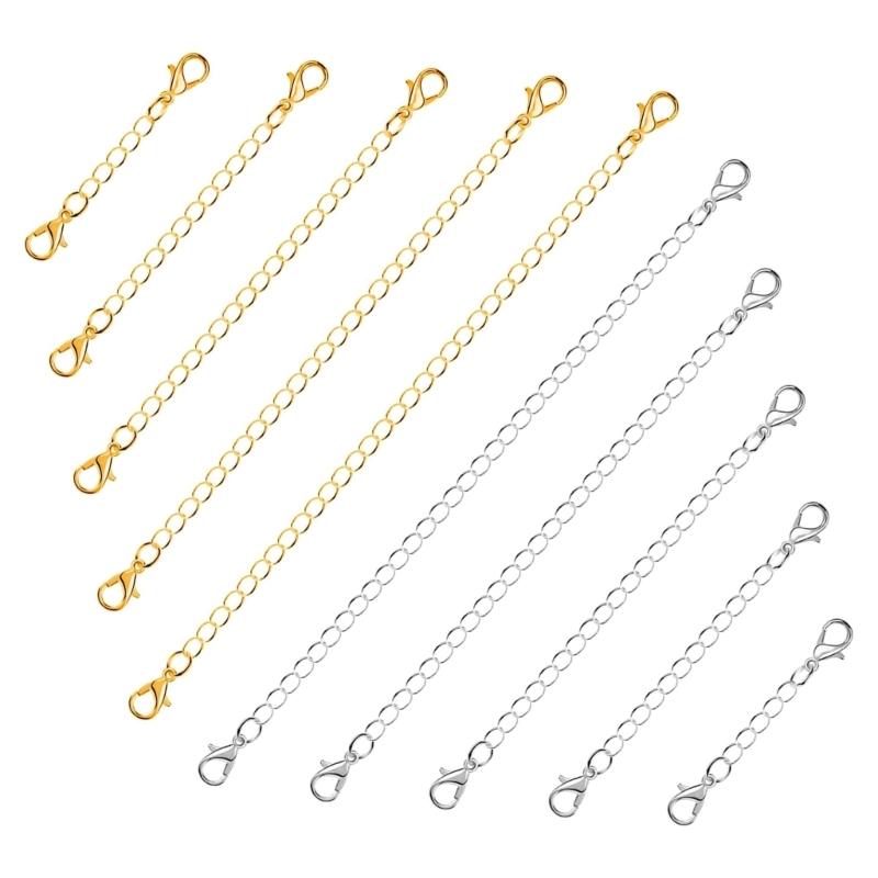 10Pieces Necklace Extenders Gold Silver Bracelet Anklet Extension Chains with Lobster Clasps and Closures 5/7/10/12/15cm