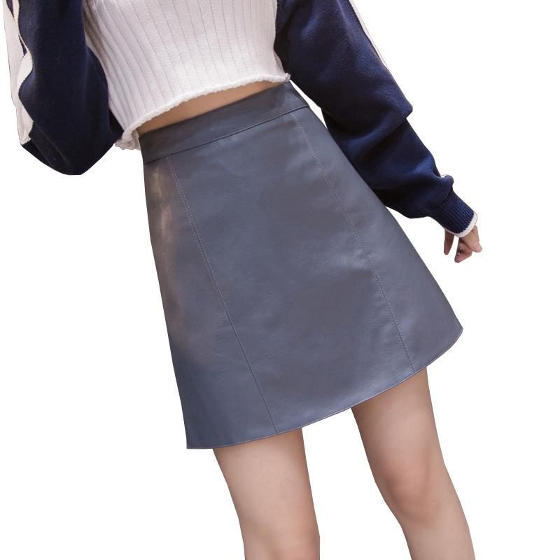 Korean-Style PU Leather A-Line Mini Skirt, Multicolor, Spring/Autumn Collection.